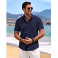 thumbnail image 2 of Camisa de lino para hombre COOFANDY, manga corta, azul marino, 2 of 5