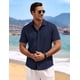 thumbnail image 2 of Camisa de lino para hombre COOFANDY de manga corta casual azul marino, 2 of 5