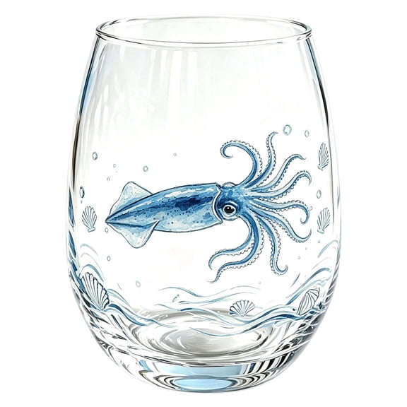 Tuvgenk Stemless Wine Glass with Shell Art for Cocktails Water and Coastal Home Decor