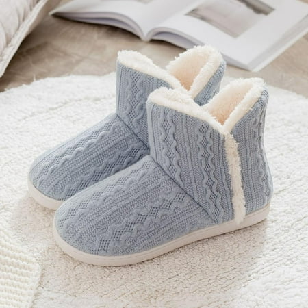 

Newway Winter Womens Warm Knitted Bootie Slippers Fluffy Plush Indoor Outdoor Shoes Comfy House Slippers Soft Sole High-tops Slippers