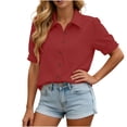 thumbnail image 2 of Tqcoqu Shirts for Women Puff Sleeve Button Down Summer Casual Fit Blouses Collared Work Tops,Wine,Women's S-XXL, 2 of 9
