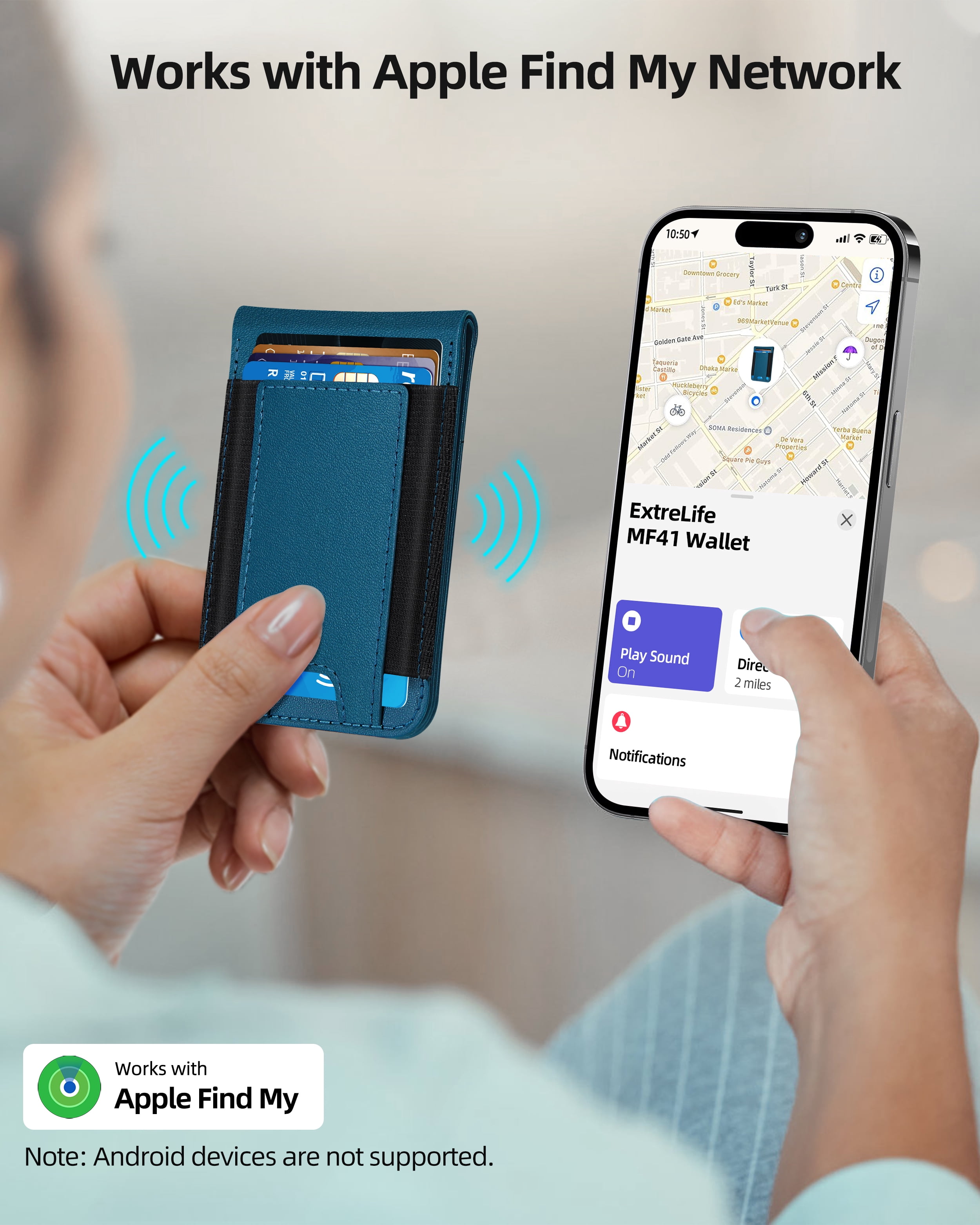 ExtreLife Magnetic Wallet with Find My, Magnetic Card Holder with Adjustable Phone Stand Compatible for iPhone 17/16/15/14/13/12 Series, RFID, Leather, Fits 8 Card
