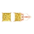 thumbnail image 2 of 3 Ct Princess Cut Studs Yellow Natural Citrine 14K Rose Solid Solid Gold Everyday Dainty Earrings Screw Back, 2 of 7