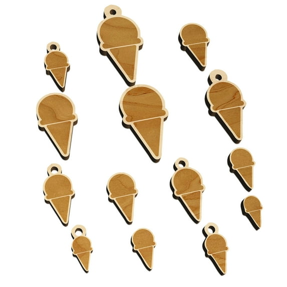 Ice Cream Cone Silhouette Wood Mini Charms Shapes DIY Craft Jewelry - No Hole - Various Sizes (16pcs)