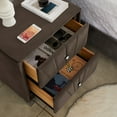 thumbnail image 3 of Double-Decker Nightstand, Upholstered Nightstand with 2 Drawers, Modern Side Table Bedside Table with Crystal Handles for Bedroom Living Room, 23.62"Wx16.14"Dx25.20"H, Brown Flannelette, 3 of 7