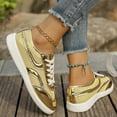 thumbnail image 4 of Metallic Mesh Low Top Fashion Sneakers for Women Glitter Breathable Lace up Walking Flats Casual Shoes, 4 of 7