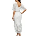 thumbnail image 5 of Umbreon White Wedding Guest Dresses for Women Short Sleeve Cre W Neck Pencil Skirt Dress Solid Color Lace Wrapped Skirt Formal Evening Gowns Beach Dress, 5 of 7
