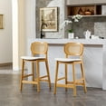 thumbnail image 3 of Guyou Rattan Counter Height Bar Stools Set of 4, Mid-Century Modern Wooden Farmhouse Bar Stools, Faux Leather Upholstered Kitchen Island Barstools for Breakfast Bar Bistro, White, 3 of 10