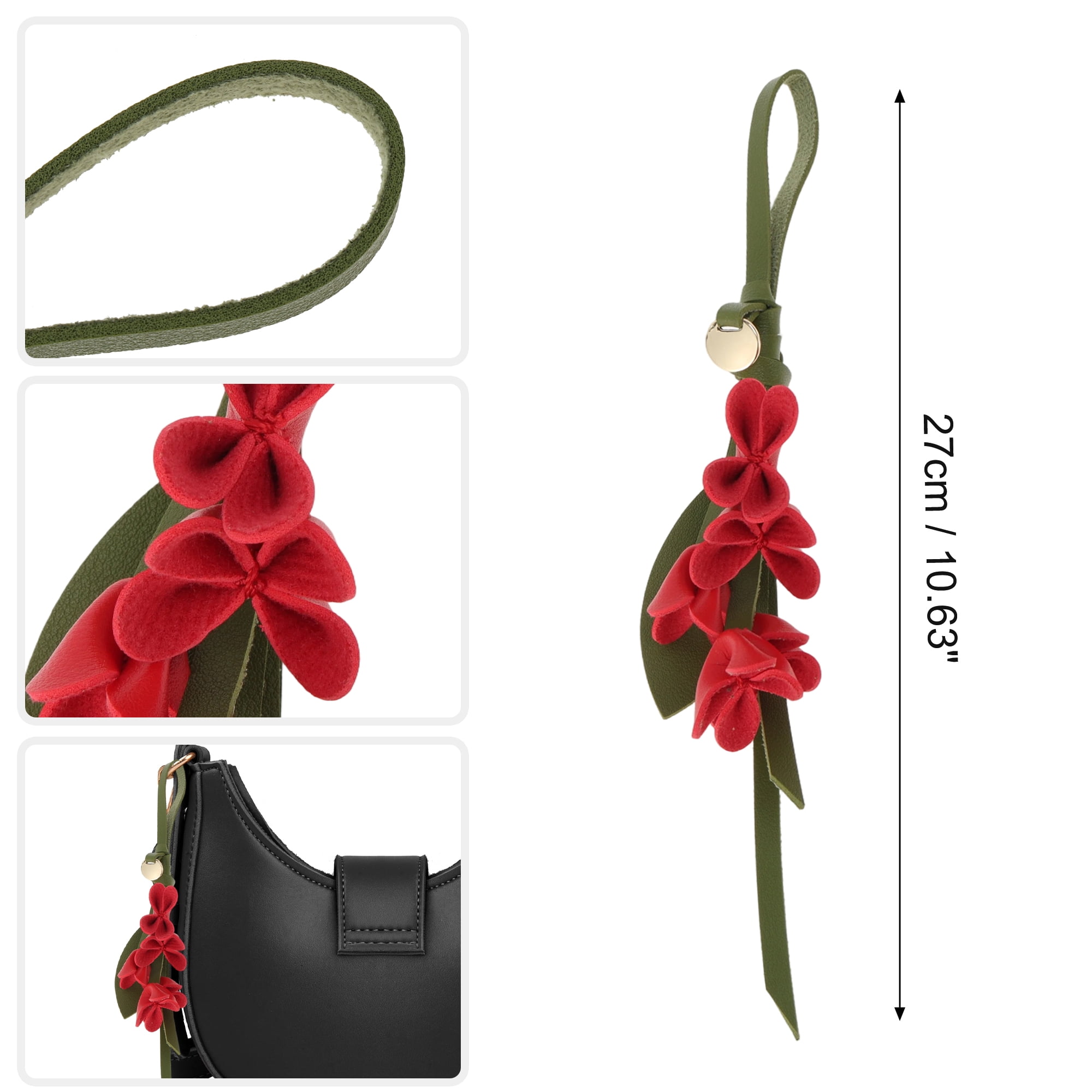 Unique Bargains PU Leather Flower Handbag Charm 1 Piece for Bags Red