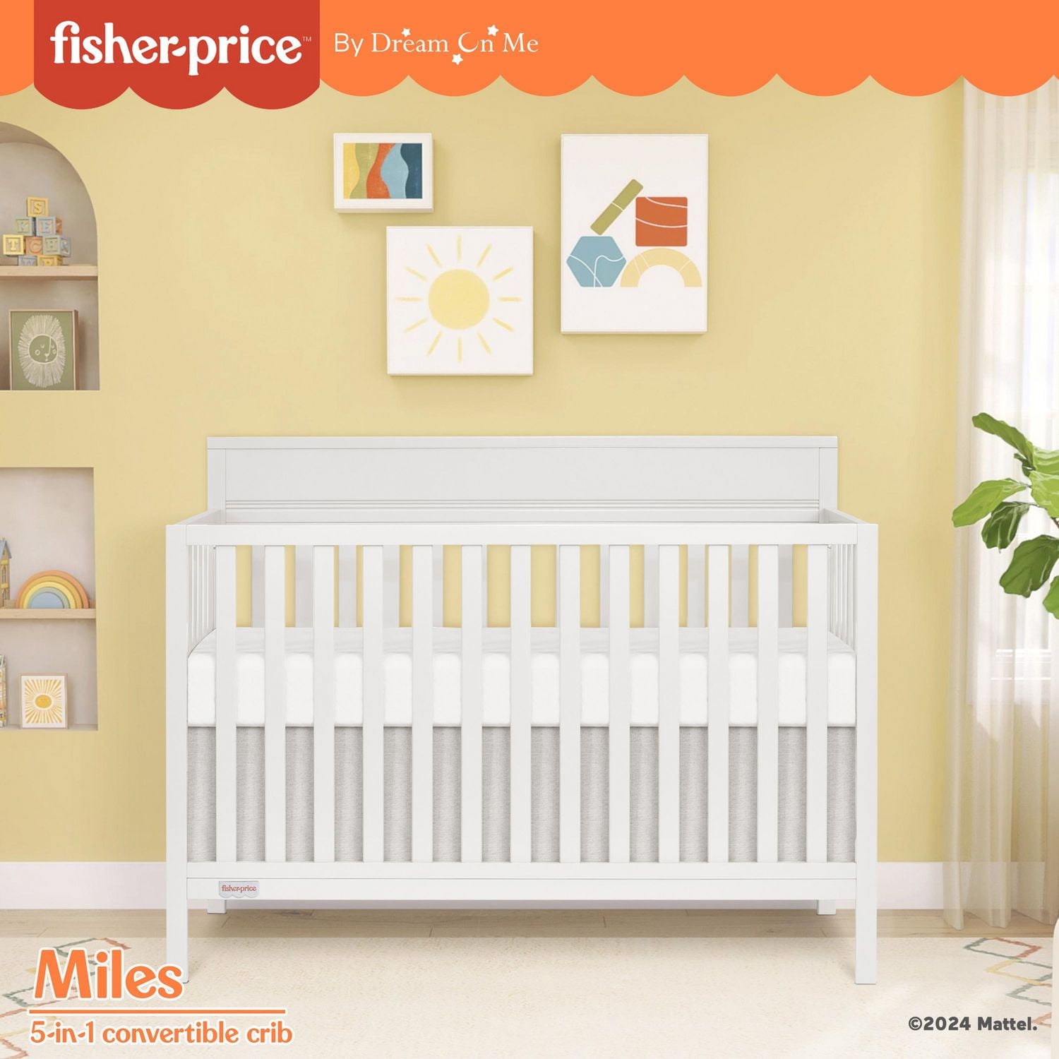 Fisher-Price Miles 5-in-1 Convertible Crib by Dream On Me, 3 height setting