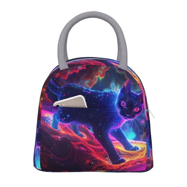 Disketp Cosmic Cat Psychedelic Journey Bolsa Térmica para Almuerzo, Lonchera con Abertura Amplia y Gran Capacidad, Organizador Reutilizable para Mujeres, Hombres y Adultos