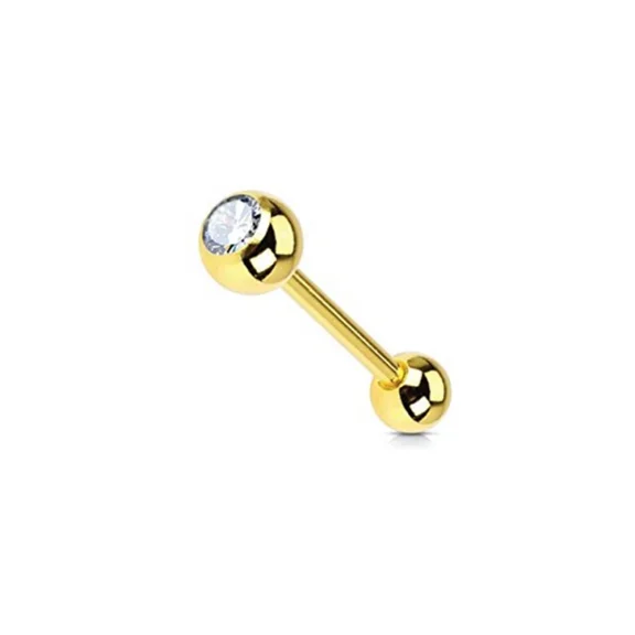Luxe Modz 14G Tongue Ring Barbells Stainless Steel with CZ Gems Piercings Jewelry for Women Men - Sold Individual