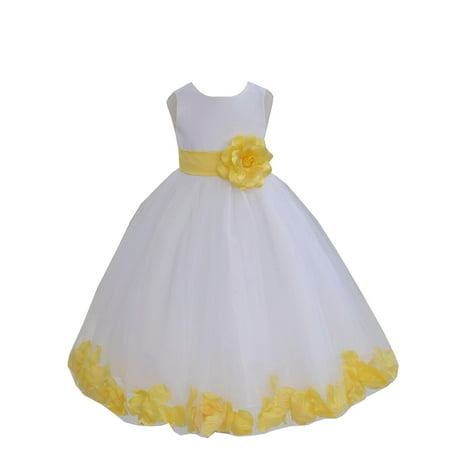 Ekidsbridal Satin White Sunbeam Tulle Petal Christmas Bridesmaid Recital Easter Holiday Wedding Pageant Communion Princess Birthday Clothing Baptism 302S size 12-18 month Flower Girl Dress