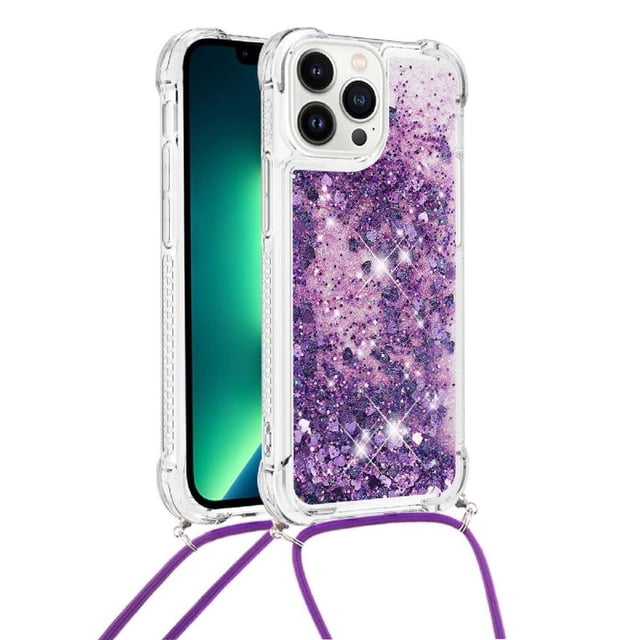 Funda FOXDOCK para iPhone 14 Pro con Cuerda Ajustable, Brillo Líquido, Protección Antigolpes y Lente – Ideal para Regalo