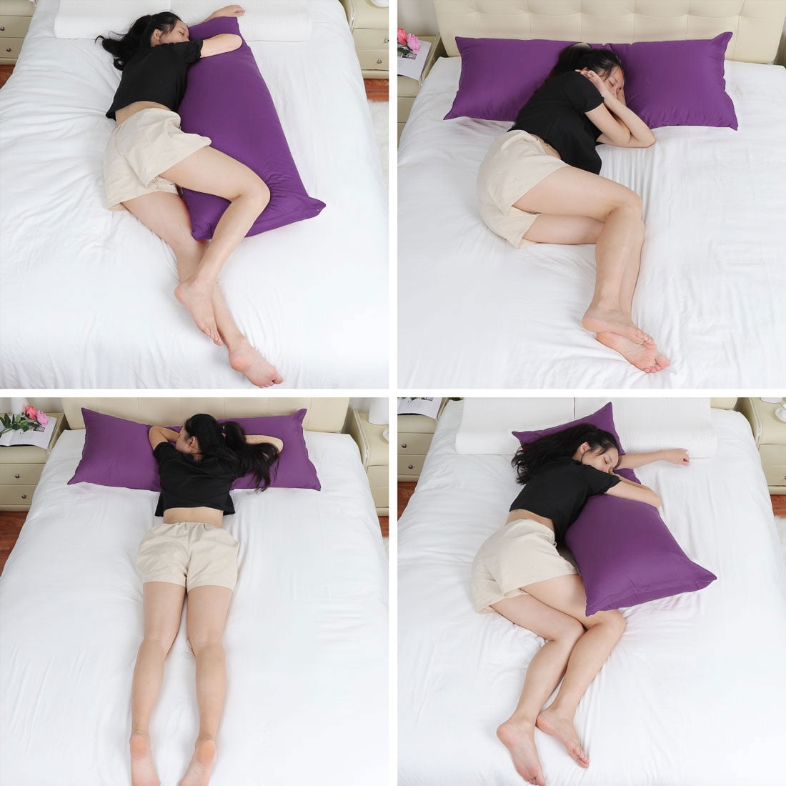 Unique Bargains Pillowcases 2 Pack 100% Cotton Body Pillow Covers Purple 20" x 48"