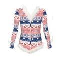 thumbnail image 5 of Leesechin Women's Sleepwear Set Loungewear Christmas Snowflake Print Feather Trim Button Front Adult Onesie Home Wear Siamese Pajamas, 5 of 6