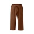 thumbnail image 4 of ABATAB Cotton Linen Pants for Women Wide Leg Lounge Cropped Trousers Drawstring Summer Beach Capri Trousers Outfits, 4 of 6