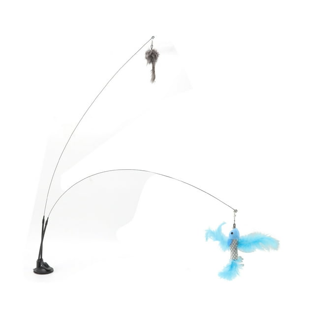 Cat Feather Toys, Interactive Removable Steel Wire Feather Cat Toys with Suction Cup, Interchangeable Cat Wand Refills Replacement with Mouse, Flying Fish,