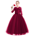 thumbnail image 6 of IBTOM CASTLE Flower Girls Long Floral Boho Lace Wedding Bridesmaid Dress 3/4 Sleeves Princess Puffy Maxi Tulle Pageant Formal Party Gowns 13-14 Years Wine Red, 6 of 8