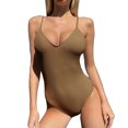 thumbnail image 1 of Traje de baño con cuello en V de corte alto, pajarita en la espalda, tirantes finos, traje de baño sin espalda para mujer para fiesta en la playa, caqui L, 1 of 5
