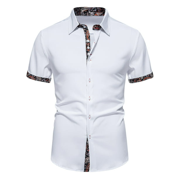 Mens Manga Corta Botón Abajo Camisas Empalmadas Girar Abajo Cuello, Ligero Negocio Casual Hombres Camisas de Verano