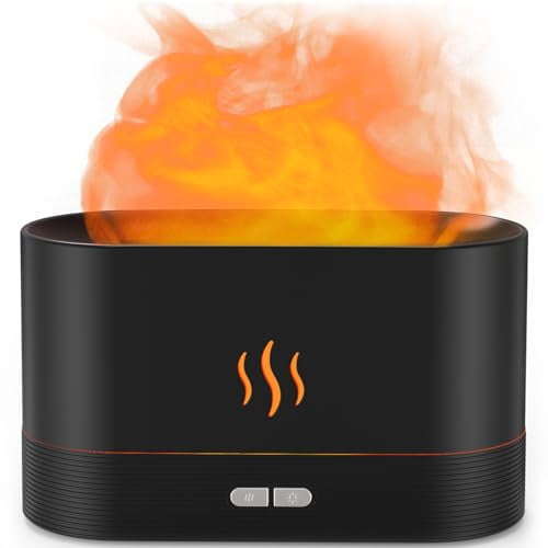 Essential Oil Diffuser,Flame Air Humidifier with Fire Led Light - 2 Rightness,180mL Capacity (8 Hours),Auto-Off Protection Air Diffuser for Home Bedroom Office Gifts(Black)