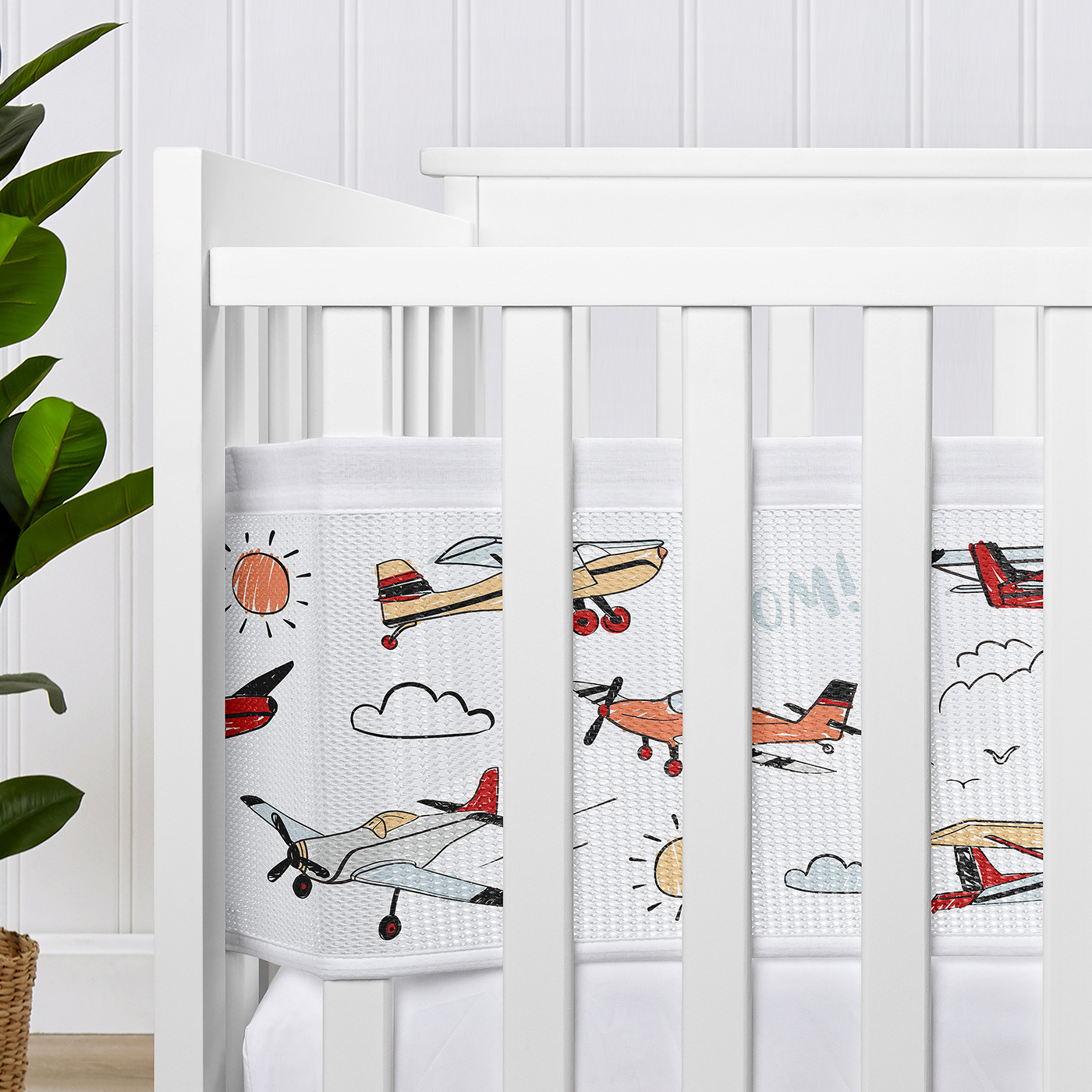 Sweet Jojo Designs + BreathableBaby Airplane Red Blue and White Breathable Mesh Crib Liner Pad