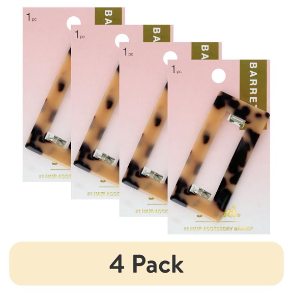 (4 pack) Scunci Open Center Hair Barrette, Tortoise, 1-Piece