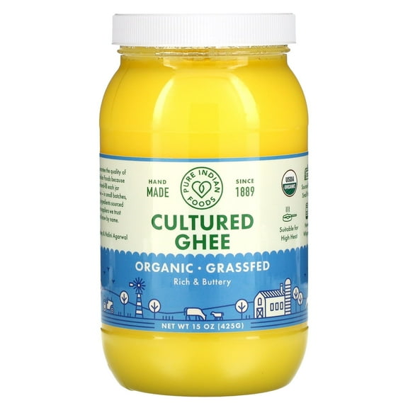 Pure Indian Foods, Organic & Grass-Fed Cultured Ghee, 15 oz Pack of 3