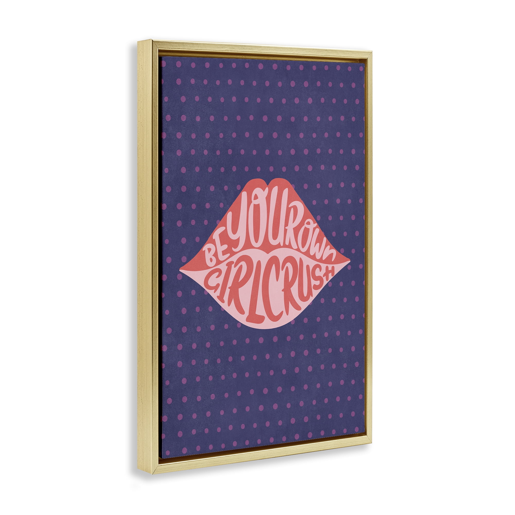 Stupell Industries Confident Girl Crush Lips Text & Numbers Painting Gold Floater Framed Canvas Art Print Wall Art, 21 x 31