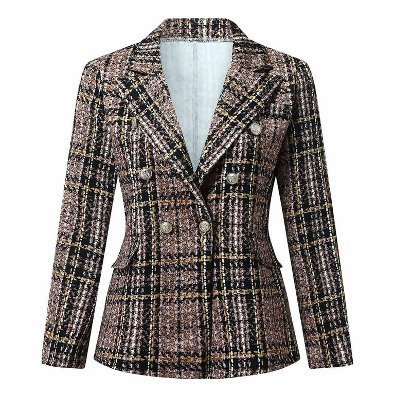 LoyisViDion Coat Women Plaid Check Suit Satin Jacket formal