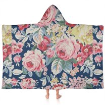 Pioneer Flower Floral Print Pattern Hooded Bath Towel，60"x35" for Ages 3 To 12 Kids, Quick Dry Lightweight Soft Microfiber Hood Beach Towel Cover Up for Kids