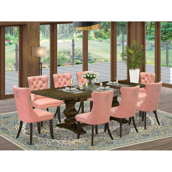 Dining Room Table Set with 8 Chairs - Kitchen Table Set, Jacobean Finish, Rectangular Table