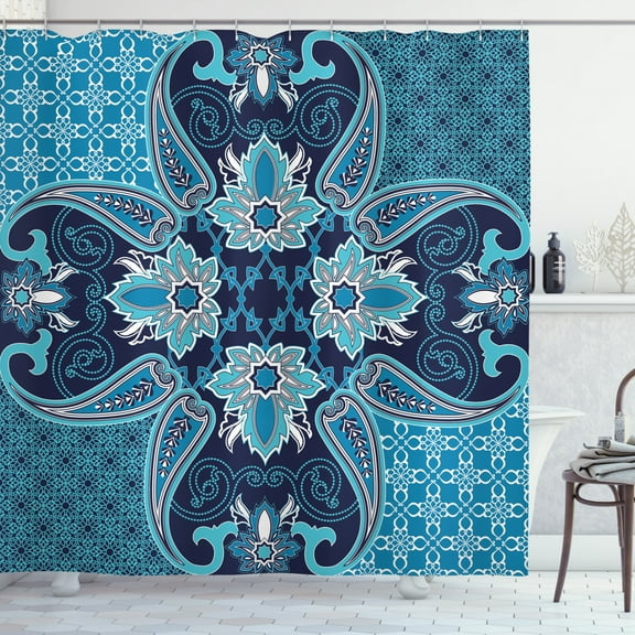 Ambesonne Persian Shower Curtain, Eastern Moroccan Design, 69"Wx75"L, Indigo Sky Blue