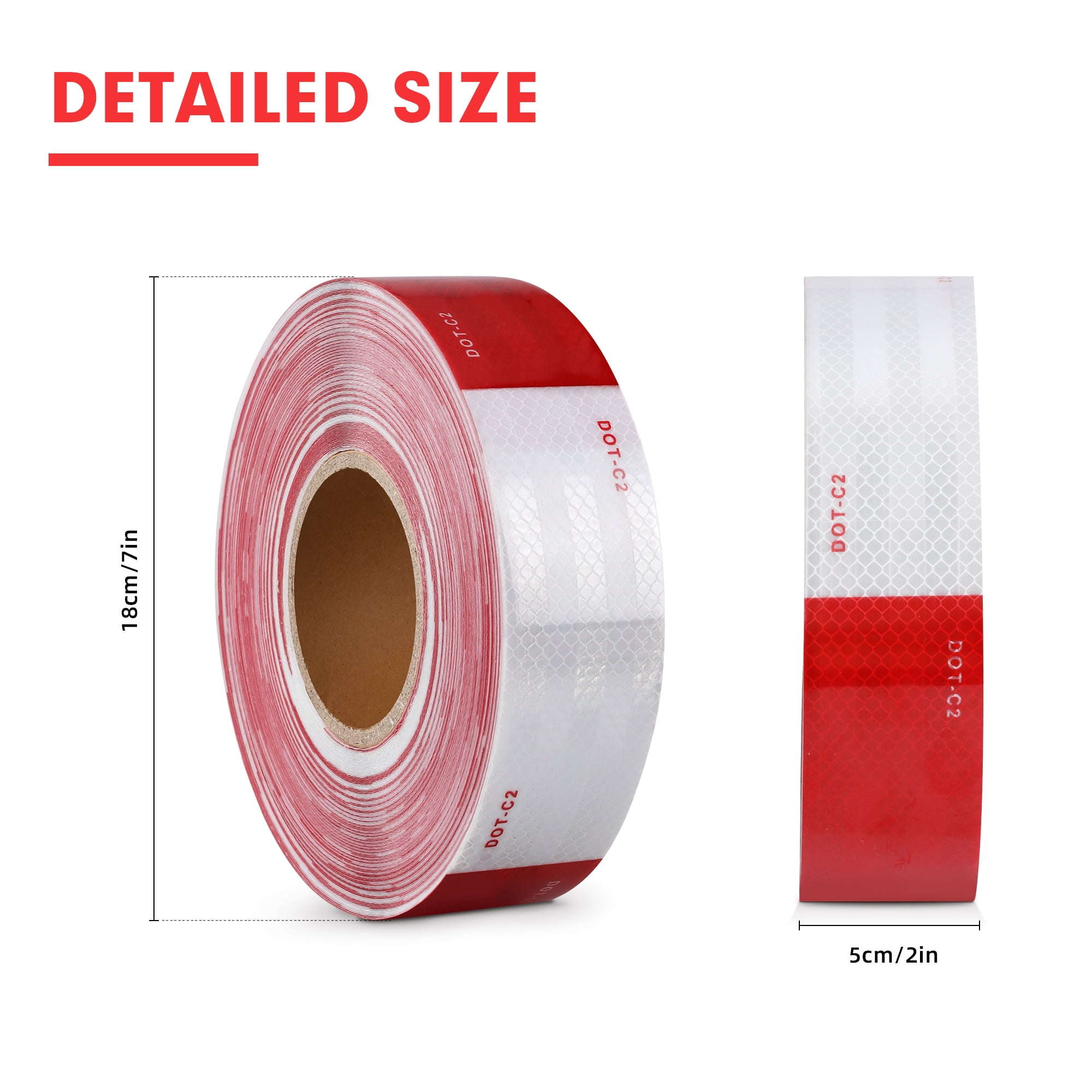 WAENLIR 2 inch x 160Feet Reflective Safety Tape DOT-C2 Waterproof Red and White Adhesive Conspicuity Tape for Trailer, Outdoor, Cars, Trucks