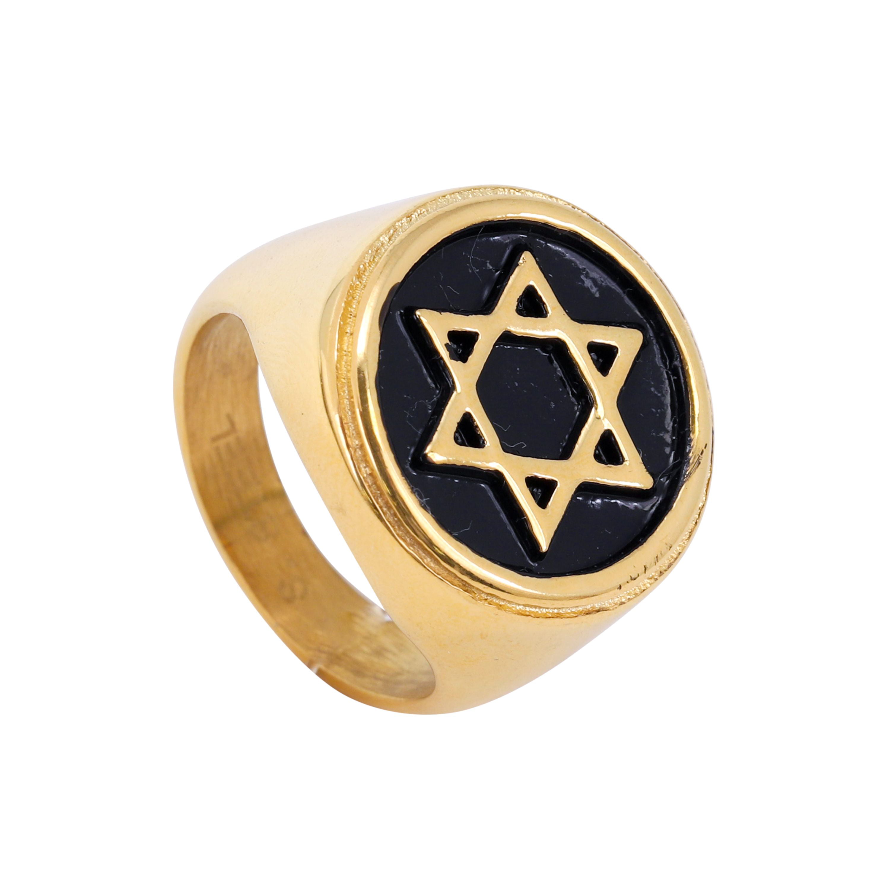 Mens Gold Tone Star Ring Stainless Steel 