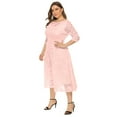 thumbnail image 3 of IBTOM CASTLE Women Plus Size Cocktail Dress Vintage 3/4 Sleeve Floral Lace Wedding Guest Dresses Pleated High Waist A-Line Swing Dresses Formal Prom Midi Party Dresses with Pockets 3XL Pink, 3 of 5