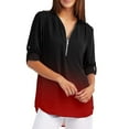 thumbnail image 4 of Pompotops Chemises d'Été pour Femmes Tunique Décontractée à Fermeture Éclair Blouse Roulable Col en V T-Shirt, 4 of 6