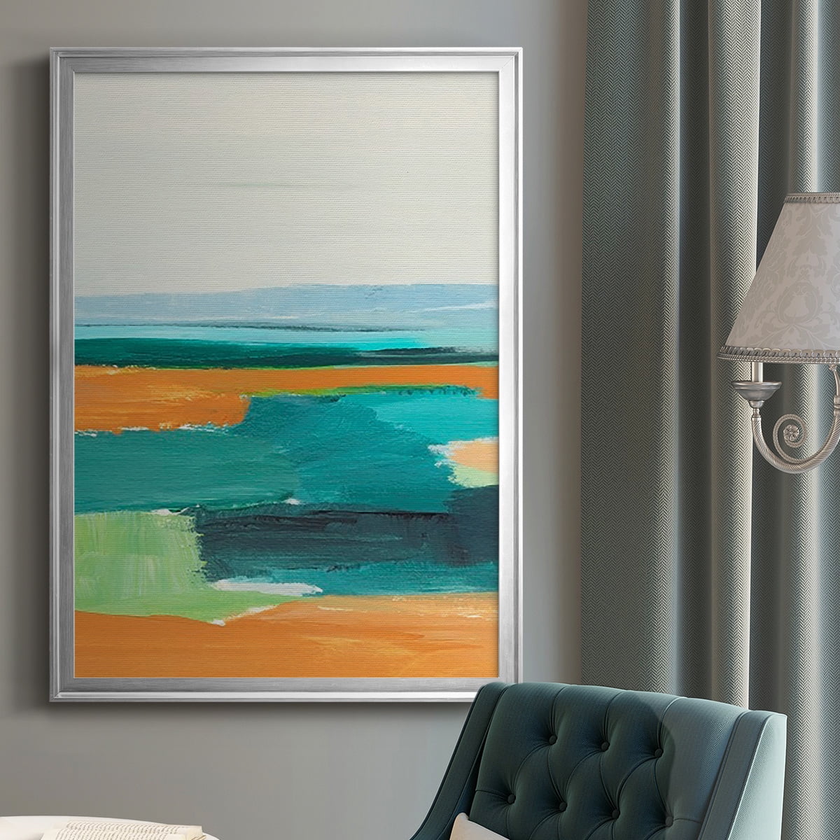 Aqua and Orange I Premium Framed Print, in Gold, Black, or Silver - Ready to Hang