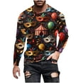 thumbnail image 4 of Ceisia Men's All-Over Mardi Gras Print T-Shirt | Slim Long-Sleeve Crewneck Winter Festive Top Gift, 4 of 5