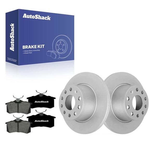AutoShack Rear Solid Coated Brake Rotors   Premium Ceramic Pads 6-PC Brake Kit Replacement for 2014-2018 Volkswagen Jetta 2014-2015 Volkswagen Beetle 2011-2013 Audi A3 ArmorStop 10.7" (271.8 mm)