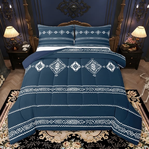 Castle Fairy Kids Teens Bohemian Aztec Twin Comforter Sets,Blue White Bedding Set
