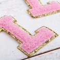thumbnail image 5 of 3 Pack Chenille Iron On Glitter Varsity Letter "L" Patches - Pink Chenille Fabric With Gold Glitter Trim - Sew or Iron on - 5.5 cm Tall, 5 of 8