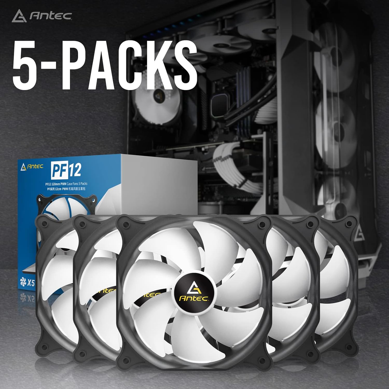 antec 120mm case fan, pc case fan high performance, 3-pin connector, f12 series 5 packs - image 2 of 7