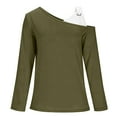 thumbnail image 5 of IROINNID Fall Shirts for Women Long Sleeve Color Block One Shoulder Blouse Drop Shoulder Casual Trendy Pullover Top for Summer, 5 of 6