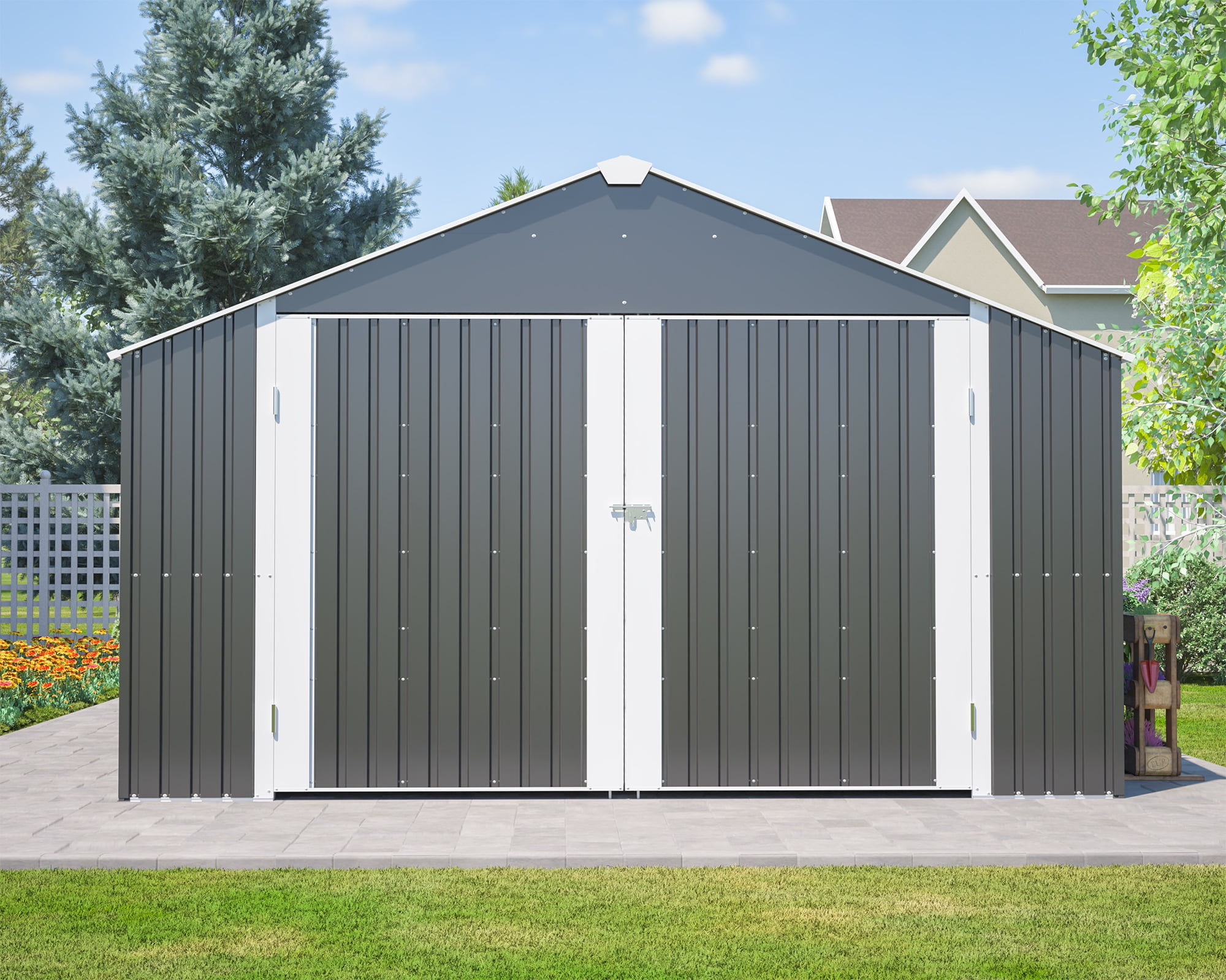 LZBEITEM 20x12 FT Outdoor Metal Garage Shed Extra Large Storage Shed 1810 CUFT Triple Door Storage Building Ultra-Reinforced Truss System with Windowsfor Car, Boat, Truck, Equipment Storage