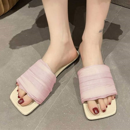 

mishuowoti slipper for women 2023 ladies shoes summer fashion british style mesh flat breathable slippers