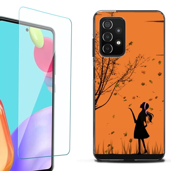 Slim-Fit Flexible TPU Gel Phone Case (black) for Samsung Galaxy A52 5G, with Tempered Glass Screen Protector, by OneToughShield ® - Autumn Leaf