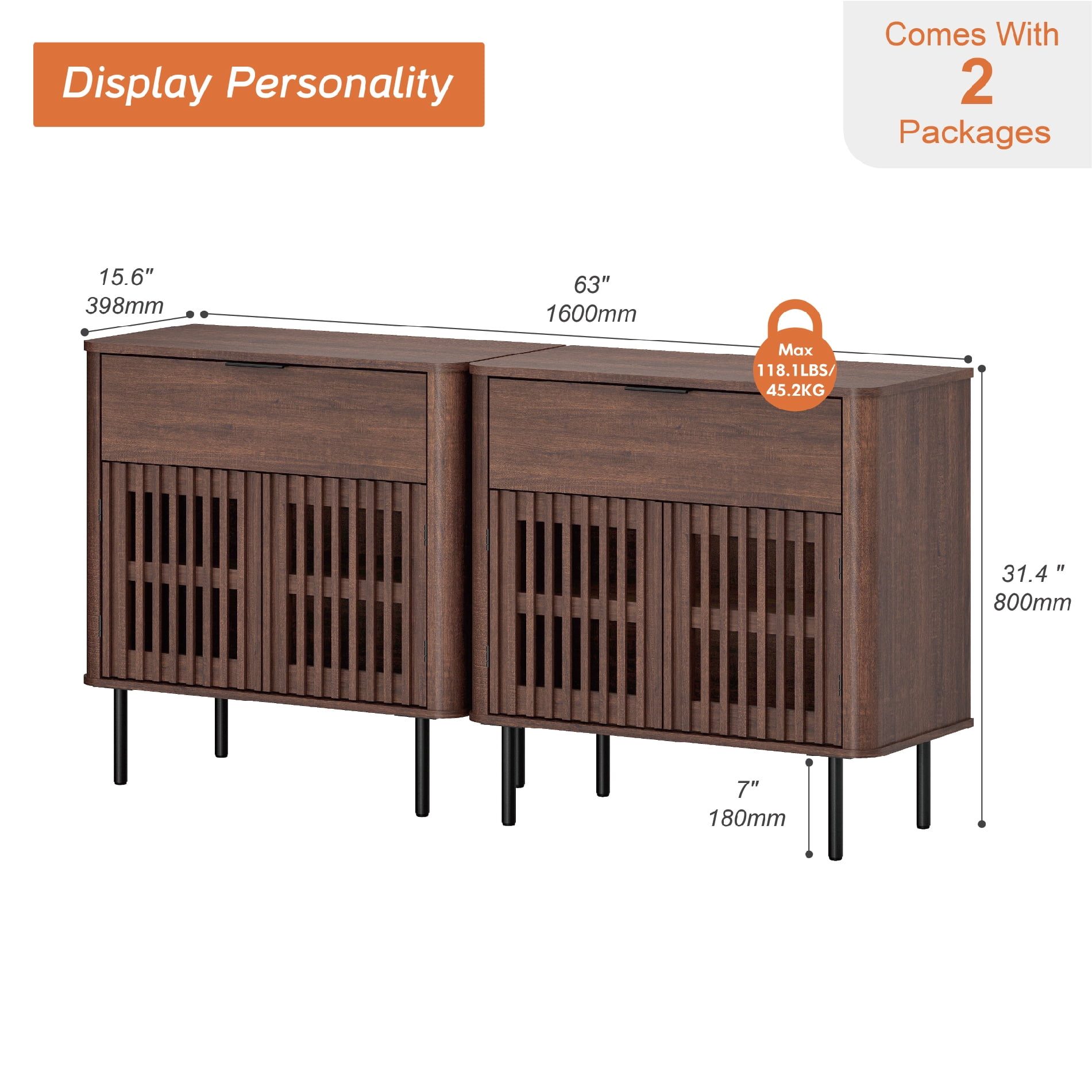 63" Sideboard Buffet Cabinet with Storage - Mid Century Modern Accent Coffee Bar for Dinning Room, Living Room, Entryway, Walnut