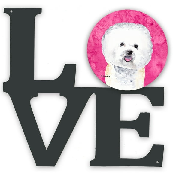 Pink Bichon Frise Metal Wall Artwork LOVE